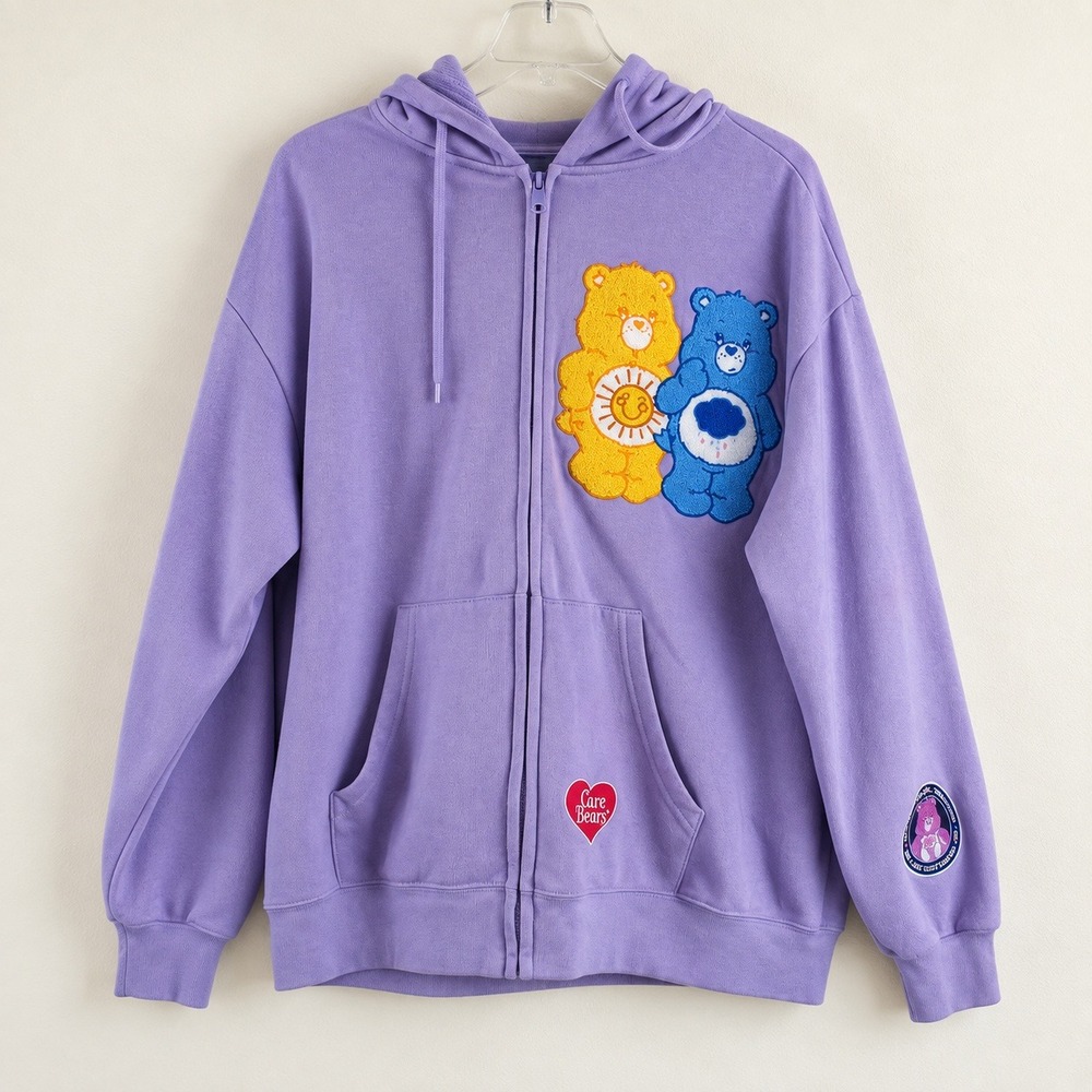 Care Bears Lilac Purple Zip Up Hoodie Chenille Patches XXL K95J470-4L16